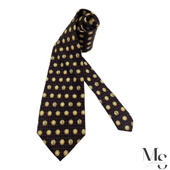 TRUSSARDI Brown & Yellow Polka Dot Monogrammed Silk Tie Italy W: 3.5" EX COND - Picture 1 of 5